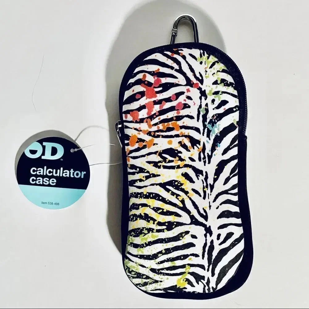 NWT Zebra Padded makeup Brushes Cosmetics Calculator Zippered bag Hanger Clip